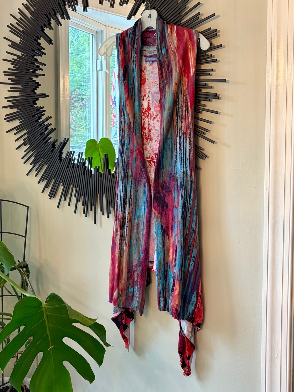 Vivienne Tam Multicolor Knit Open Front Cardigan Tunic Top